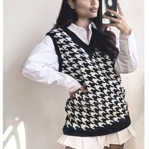 Dogtooth checked Knitted Tank